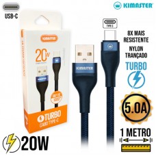 Cabo Tipo C 1m Turbo 20W CB717C Kimaster - Azul